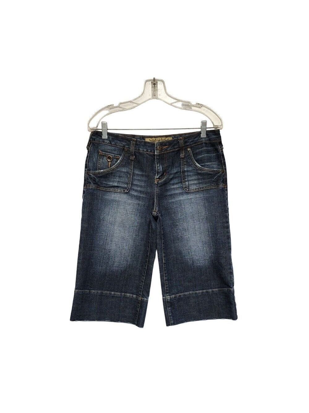 Hint Jeans Distressed Hem & Pockets Wipe Leg Cropped Capris Size 9